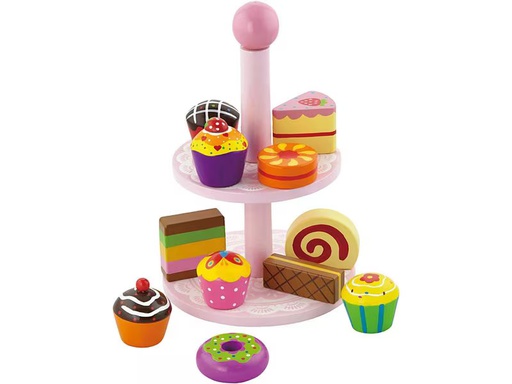 [90350573 1711085] Viga Spiel-Lebensmittel Cupcakes mit Kuchenregal