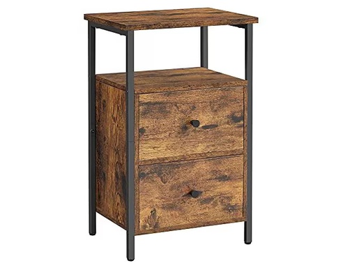 [90350636 1706250] VASAGLE Nachttisch mit 2 Schubladen 38 x 28 x 60 cm, Braun/Schwarz