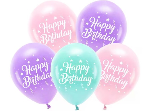 [90351493 1706059] Partydeco Luftballon Happy Birthday Ø 26 cm, 5 Stück, Rosa