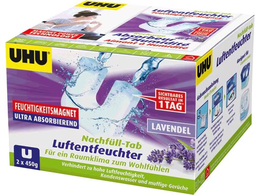 [90351550 1720541] UHU Entfeuchter Lavendel Nachfüll-Tab 450 g, 2 Stück