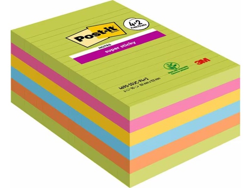 [90351624 1720317] Post-it Notizzettel Super Sticky, mehrfarbig, 6 Blöcke