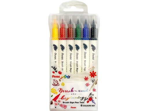 [90359090 1731015] pentel Fasermaler Brush Sign Pen Twin 6 Farben