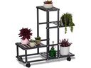relaxdays Pflanzenständer mit Rollen 60.5 cm, Schwarz