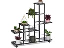 relaxdays Pflanzenständer mit Rollen 91.5 cm, Schwarz