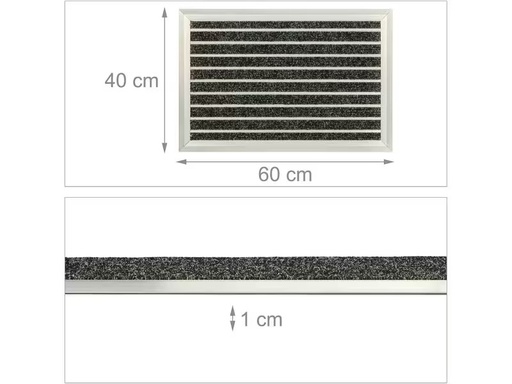 [90360390 1720767] relaxdays Fussmatte Aluminium 40 cm x 60 cm, Schwarz/Silber
