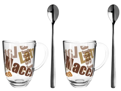 [90056725 1187747] Leonardo Latte Macchiato Tasse Napoli mit Text und Löffel 380 ml