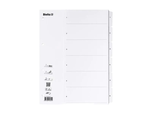 [90056882 555776] Biella Register A4 1 - 6 Karton Weiss