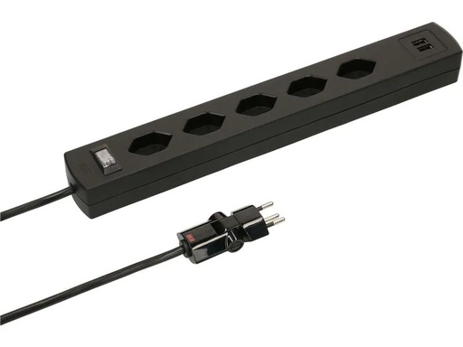 [90057079 1181314] Max Hauri Steckdosenleiste SafetyLine 5x T13 mit USB A, schwarz