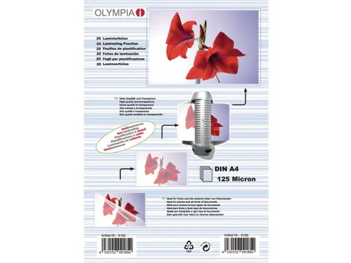 [90057185 534298] Olympia Laminierfolie A4, 125 µm, 25 Stück, Glänzend