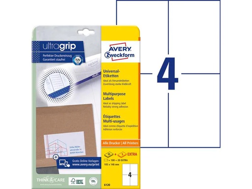 [90058037 926250] Avery Zweckform Universal-Etiketten 6120 105 x 148 mm, 30 Blatt