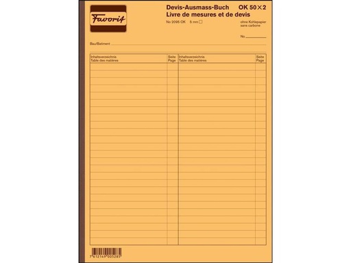 [90058291 1211603] Favorit Durchschreibeblock 220 x 297 mm Devis-Ausmassbuch, kariert