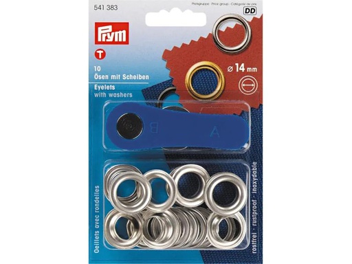 [90058663 1088002] Prym Ösen + Scheiben 14 mm, Silber, 10 Stück