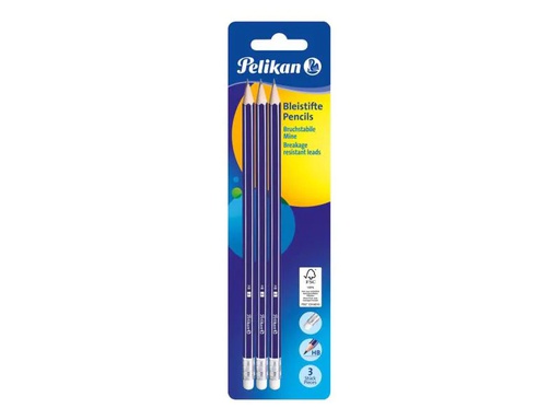 [90059457 889113] Pelikan Bleistift HB, Blau mit Radierer, 3 Stück
