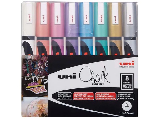 [90059637 1130886] Uni Kreidemarker Uni CHALK 1.8-2.5 mm Metallic Assortiert 8 Stk