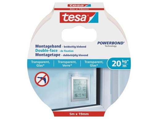 [90059985 491929] tesa Montageband 5 m x 19 mm für transparente Flächen