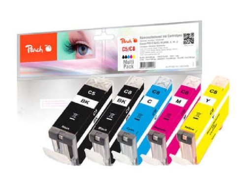 [90061070 1142506] Peach Tinte Canon GI-5 / CLI-8 1x BK, 1x PBK, 1x C, 1x M, 1x Y