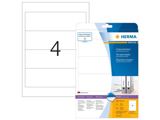 [90061610 1060677] HERMA Ordneretiketten 5123 192 x 59 mm permanent, Weiss
