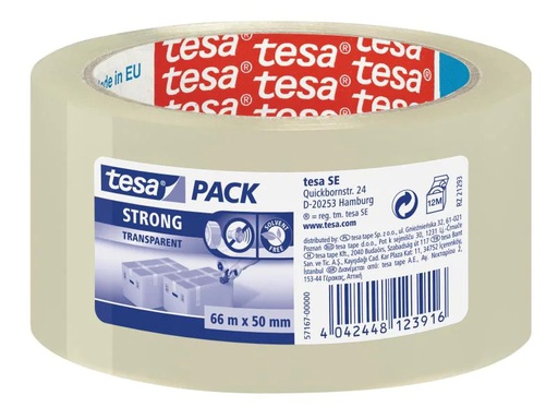 [90061683 521629] tesa Klebeband strong 50 mm x 66 m, 1 Rolle Transparent