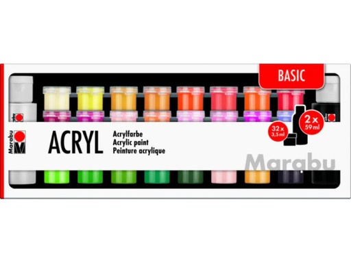 [90006245 1078059] Marabu Acrylfarbe Set Basic, 32 x 3.5 ml, 2 x 59 ml