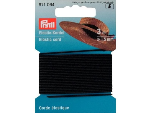 [90063901 1088103] Prym Elastikband Kordel 1.5 mm, Schwarz