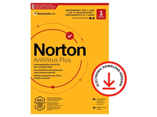 [90064620 1046716] Norton Norton AntiVirus Plus ESD, 1 Jahr, incl. 2 GB Cloud Speicher