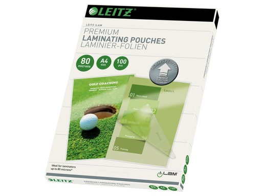 [90064623 627337] Leitz Laminierfolie Premium A4, 80 µm, 100 Stück, Glänzend