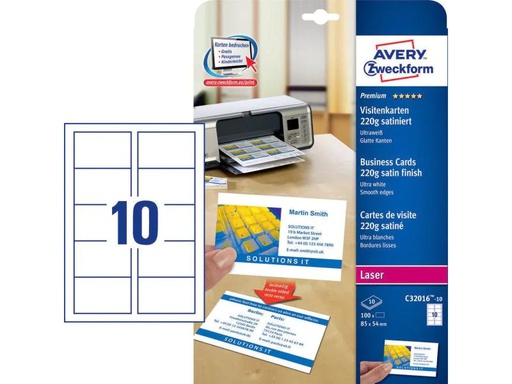 [90064745 136625] Avery Zweckform Visitenkarten-Etiketten Laser 85 x 54 mm 220 g/m²  100 Stück