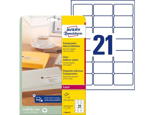 [90064961 136671] Avery Zweckform Versand-Etiketten 63.5 x 38.1 mm L7560 Transparent