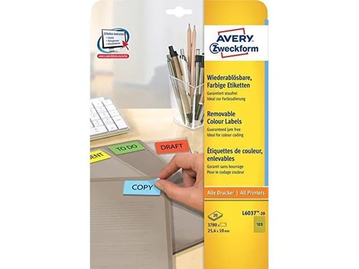 [90065171 1085420] Avery Zweckform Universal-Etiketten 25.4 x 10 mm 20 Bögen