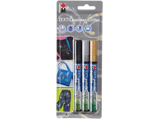 [90065851 545450] Marabu Textilmarker Painter Glitter 3 Stück