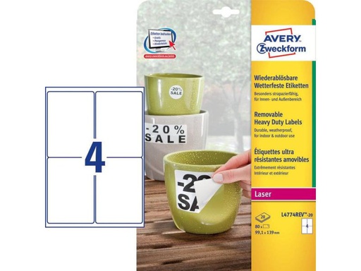 [90065855 499110] Avery Zweckform Universal-Etiketten L4774REV 99.1 x 139 mm Wetterfest