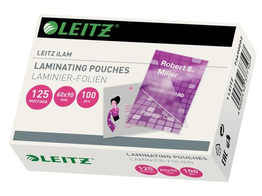 [90066176 627385] Leitz Laminierfolie 60 x 90 mm, 125 µm, 100 Stück, Glänzend