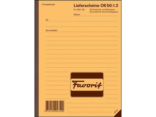 [90006609 1128214] Favorit Durchschreibeblock A5 Lieferschein, Rot/Weiss
