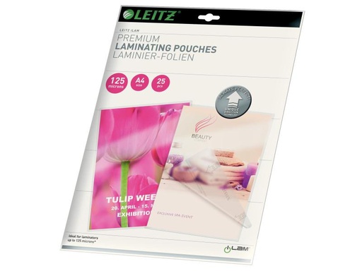[90066817 627341] Leitz Laminierfolie Premium A4, 125 µm, 25 Stück, Glänzend