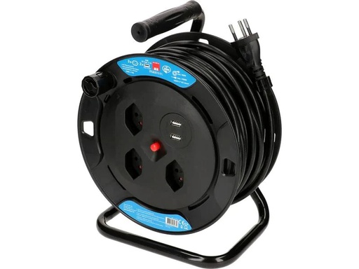 [90066880 1154747] Max Hauri Kabelrolle 20 m, 3x T13, 2x USB Schwarz