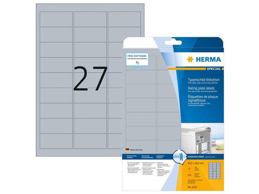 [90067239 1060058] HERMA Typenschild-Etiketten 4222 63.5 x 29.6 mm