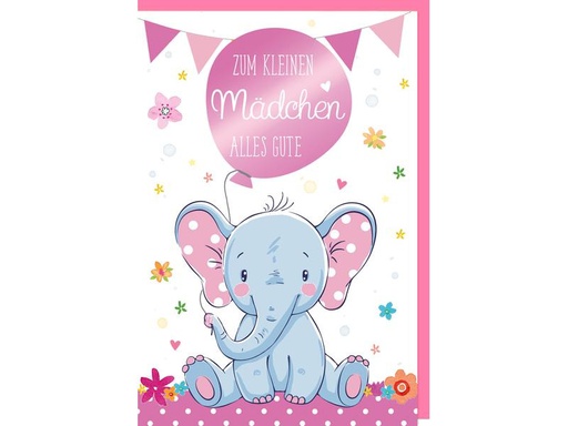 [90067729 1175978] Braun + Company Glückwunschkarte Elefant 11.5 x 17 cm, Rosa