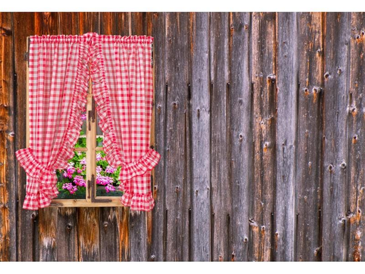 [90068408 945431] Casa Leon Tagvorhang Vitrage Volants 95 cm x 110 cm, Rot/Weiss