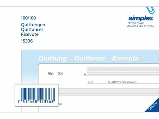[90068519 516811] Simplex Durchschreibeblock Quittung D/F/I A6