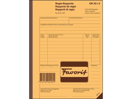 [90068742 1211619] Favorit Durchschreibeblock 156 x 210 mm, Regie-Rapporte