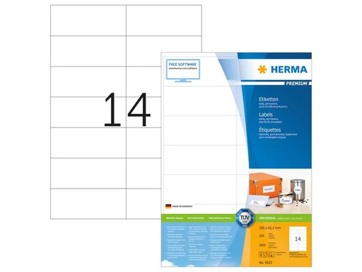 [90069098 1121783] HERMA Universal-Etiketten Premium 105 mm x 42.3 mm, 2800 Etiketten