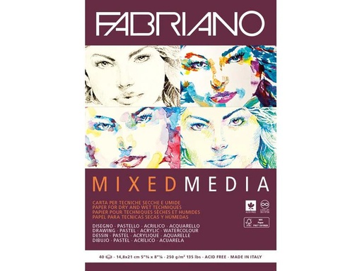 [90069492 1116223] Fabriano Malblock Mixed Media A5, 40 Blatt