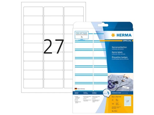 [90069571 1060213] HERMA Namensetiketten 4513 63.5 x 29.6 mm, Blau