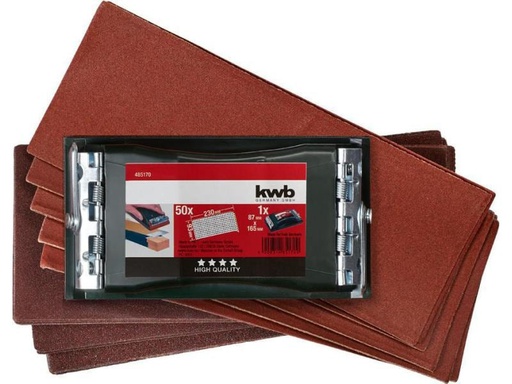 [90069988 492587] kwb Handschleifer-Set Profi mit 50 Schleifstreifen