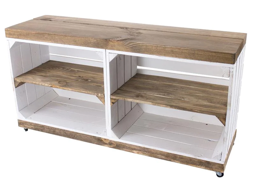 [90070666 1162323] Holz Zollhaus Regal auf Rollen Vintage, Weiss / Braun, 100 x 50 cm
