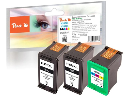 [90071030 347386] Peach Tintenset HP Nr. 351XL Color, 2x BK