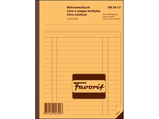 [90071173 683194] Favorit Durchschreibeblock 156 x 210 mm Mehrzweckbuch, Blau/Weiss