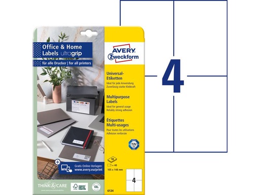 [90071293 1131948] Avery Zweckform Universal-Etiketten 6124 105 x 148 mm, 10 Blatt