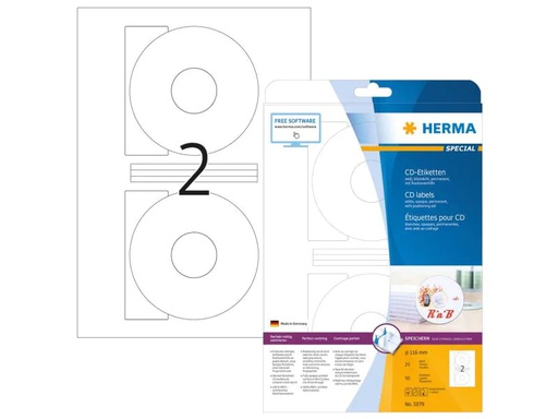[90071446 1085813] HERMA CD-Etiketten 5079 Ø 116 mm Weiss, 25 Blatt