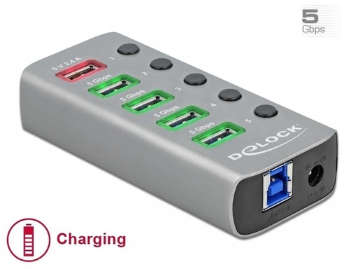 [90072107 1201231] Delock USB-Hub 63262 USB 3.0 - 4x USB-A / 1x Ladeanschluss
